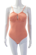 Privacy Please Womens Spaghetti Strap Keyhole Ribbed Bodysuit Peach Size 2XS