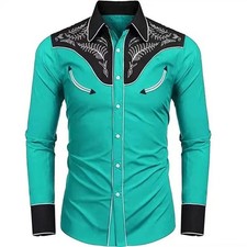 Men's Western Cowboy Shirt Long Sleeve Retro Printing Casual Buttons Down Shirt