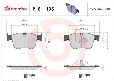 Bremsbelagsatz, Scheibenbremse P 61 135X BREMBO für PEUGEOT OPEL DS CITROËN