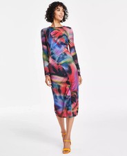 Vince Camuto Printed Long-Sleeve Bodycon Dress Women's 8 Multicolor Pullover