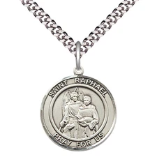 Pewter Saint Raphael the Archangel Medal Pendant 24" Endless Chain Necklace
