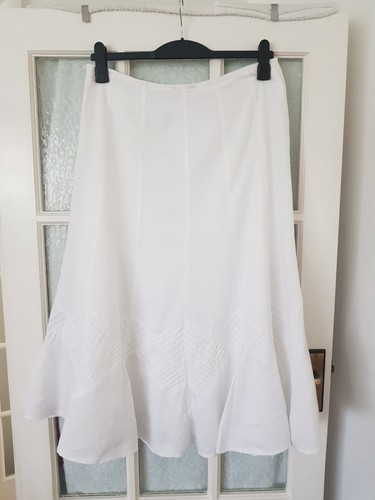 M&S PER UNA Linen Blend Flare Long Skirt in white Size 12 excellent condition - Picture 3 of 8