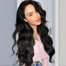 Long Black Wig for Women Wavy Wig Body Wave Lace Front Wig 26 Inch Middle Par...
