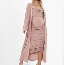 Boohoo Maternity Pink Ruched Dress and Cardigan Set Women Regular Size S