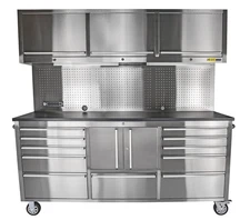 JEGS 81445 72 in. Tool Cabinet Stainless Steel Includes (11) Drawers (4) Cabinet