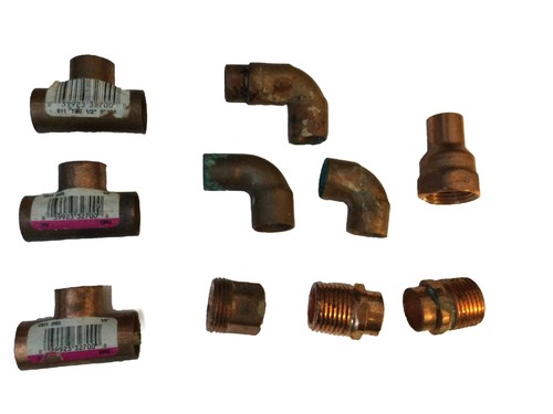 Lot of 10 Copper Misc Fittings Male Female Adapters Elbows T