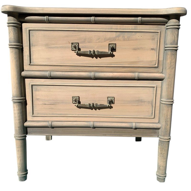 Vintage Henry Link Bali Hai Nightstand Faux Bamboo 2 Drawer Stripped & Sanded