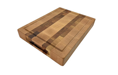 handgemachtes Schneidebrett Buche und Nussbaum 305x235x43 mm