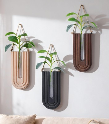 Wooden Wall Vase Set of 3, Propagation Vases Hanging Planters for Indoor Plan...