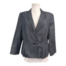 Ann Taylor LOFT Women's 12 Large Blazer Jacket Blue Denim Chambray 3/4 Sleeves
