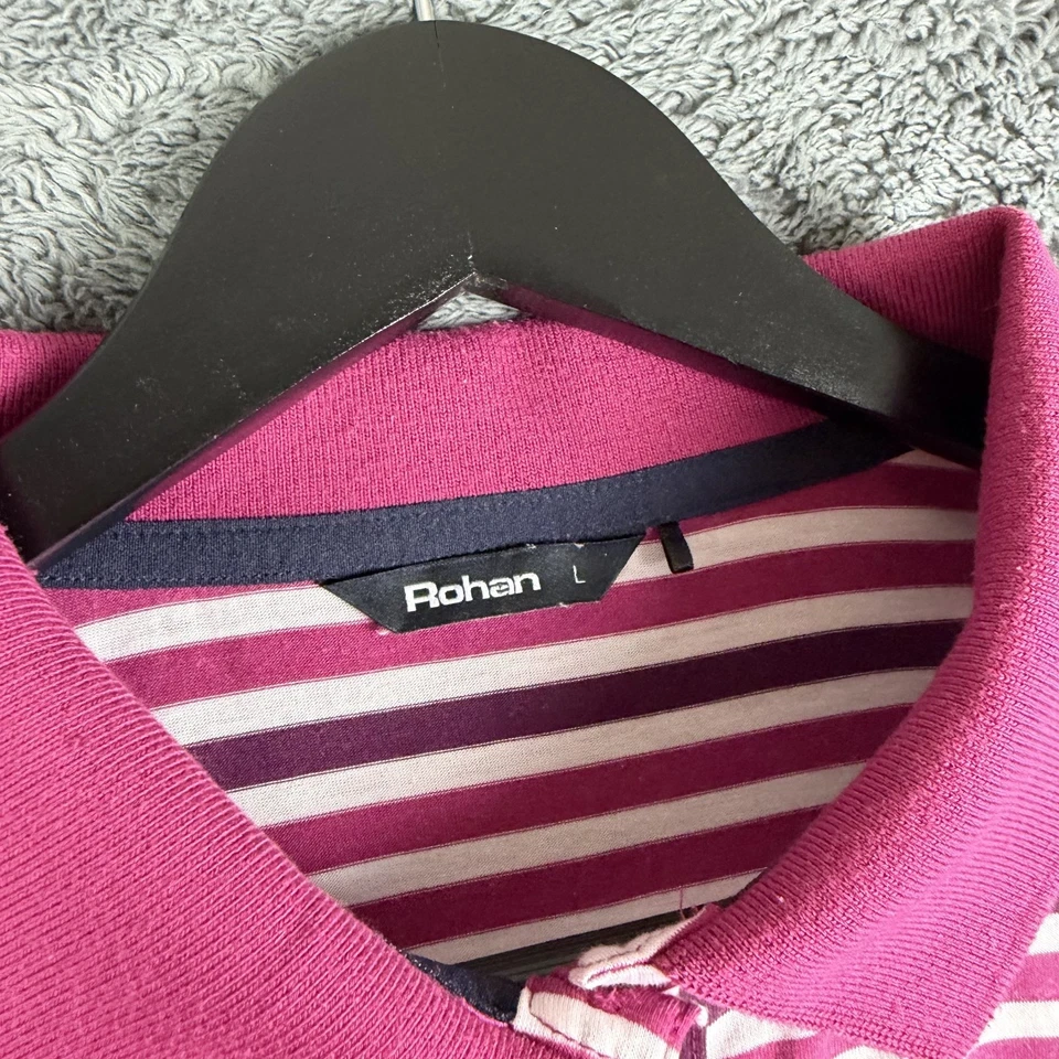 Rohan Shoreline Polo Shirt Womens Striped Size Large Pink White Walking Casual - Image 4 of 4