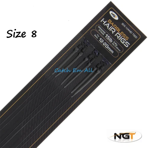 18 Barbless Carp Fishing Tackle Hair Rigs 15lb Braid Size 8 NGT Hand Tied