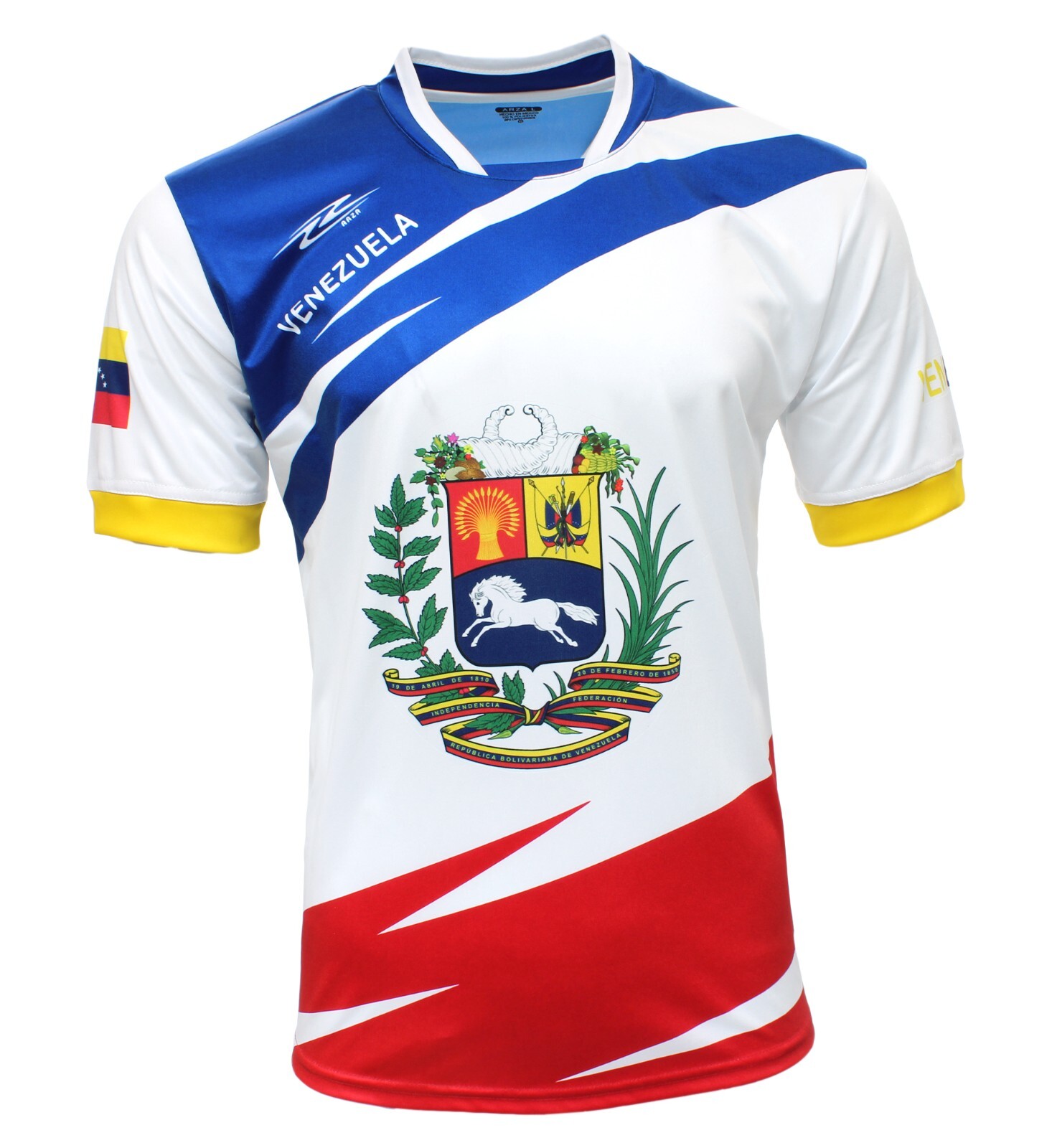 Arza Men Fan Jersey Venezuela Flag Color White/Blue Short Sleeve