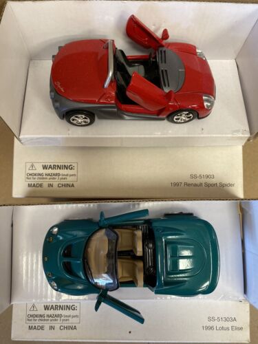 1996 LOTUS ELITE  green & 1997 RENAULT SPORT SPIDER red **In Original Boxes - Picture 1 of 12