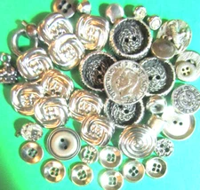(40) VINTAGE 3/8" -1"  SILVER PLASTIC SHANK 2&4-HOLE CRAFT BUTTONS-X206