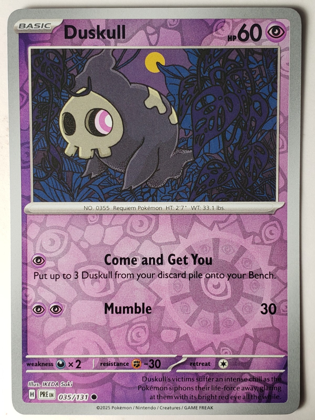 REVERSE HOLO Duskull 035/131 NM / M - Prismatic Evolutions Pokemon Card