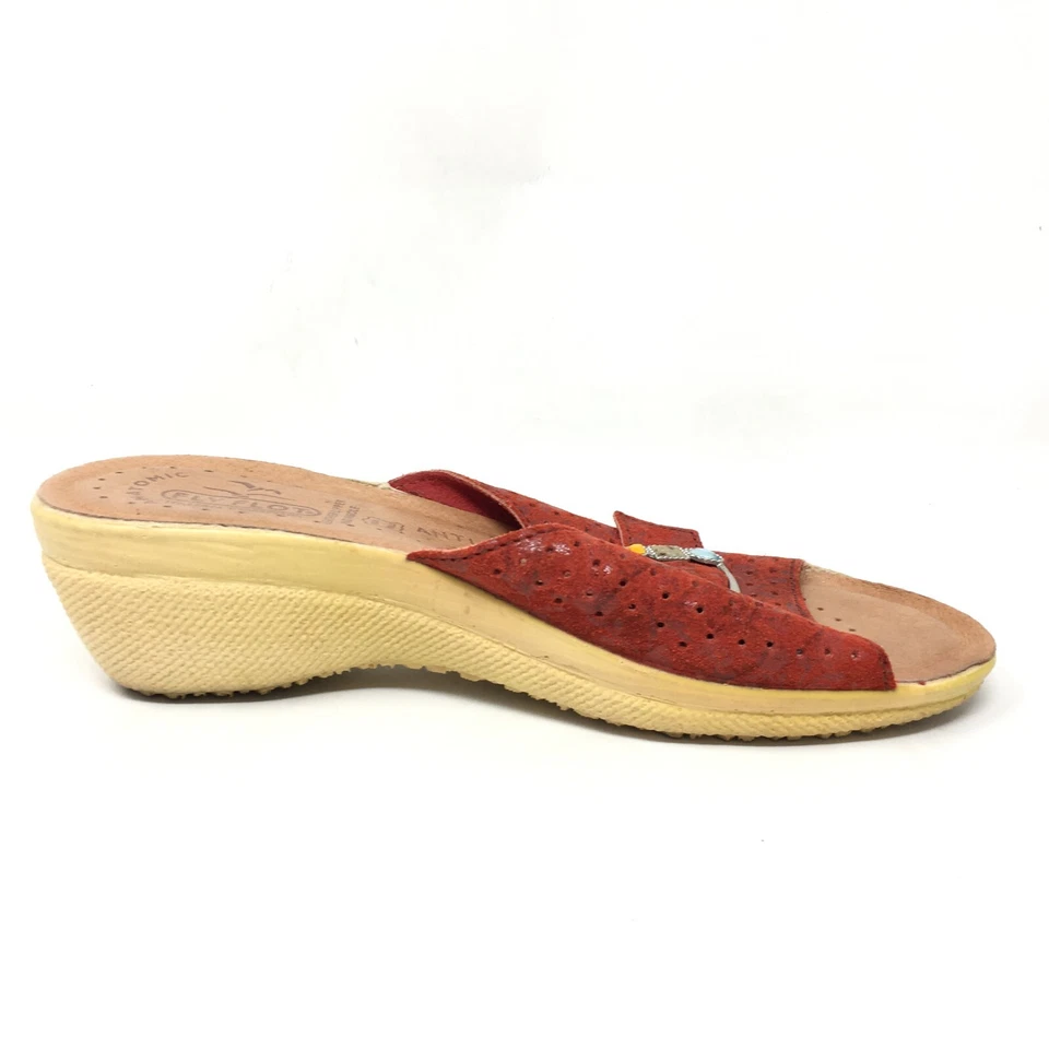 Fly Flot Edna 凉鞋 拖鞋 女式 尺码 6 US 37 EU 红色皮革 — 第 3/4 张图片