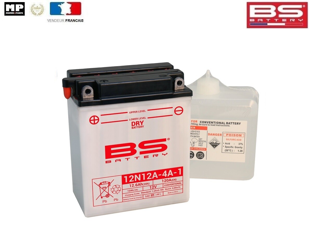 Batterie moto 12V 12N12A-4A-1 BS Battery à haute puissance de démarrage stable