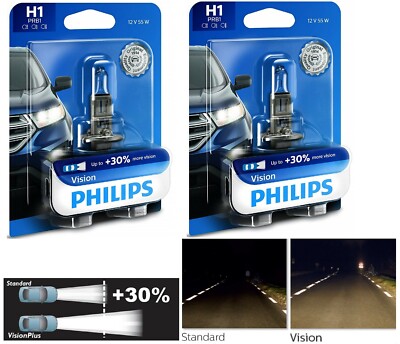 Philips Vision 30% H1 55W Two Bulbs Head Light Replacement Plug Play Low Beam