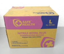 Safe Health SNF3B4 Nitrile Exam Gloves, Royal Blue, Size L, Case of 1000