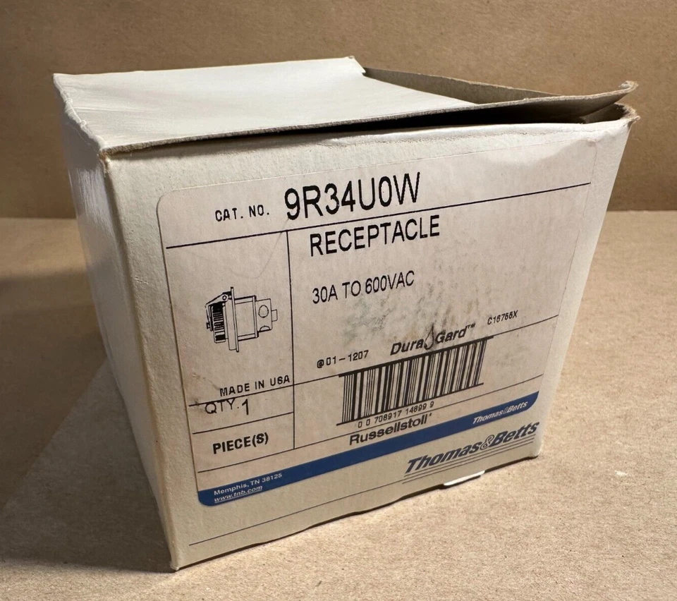T&B Russellstoll 9R34U0W 30A 600V DuraGard Pin and Sleeve Receptacle, New In Box - Image 2 of 3