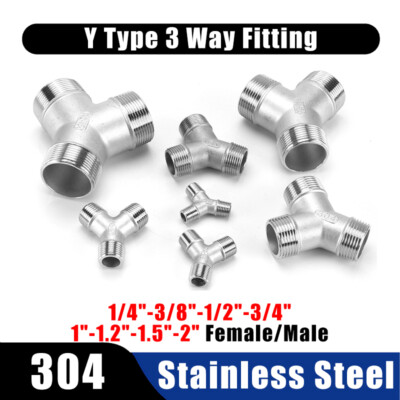 304 Stainless Steel Y Type 3 Way Fitting BSP Thread Female/Male Connector 1/4''~2