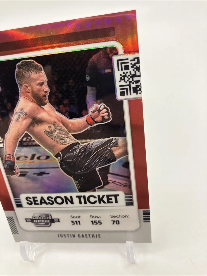 2022 PANINI CHRONICLES UFC JUSTIN GAETHJE OPTIC CONTENDERS RED PRIZM #081/199 - Image 4 of 4