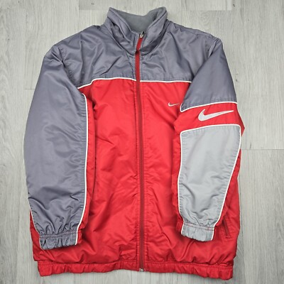 Nike Coat Youth Large 14-16 Red Gray Reversible Fleece Lined Pockets