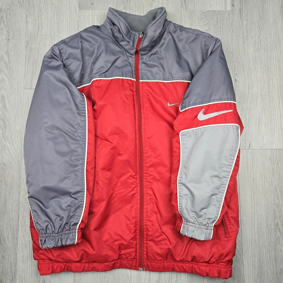 Nike Coat Youth Large 14-16 Red Gray Reversible Fleece Lined Pockets - Image 2 of 4