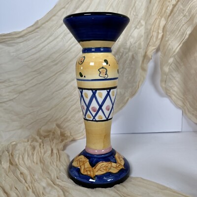 Bella Casa Ganz Hand Painted Multi Color Candlestick Candle Holder