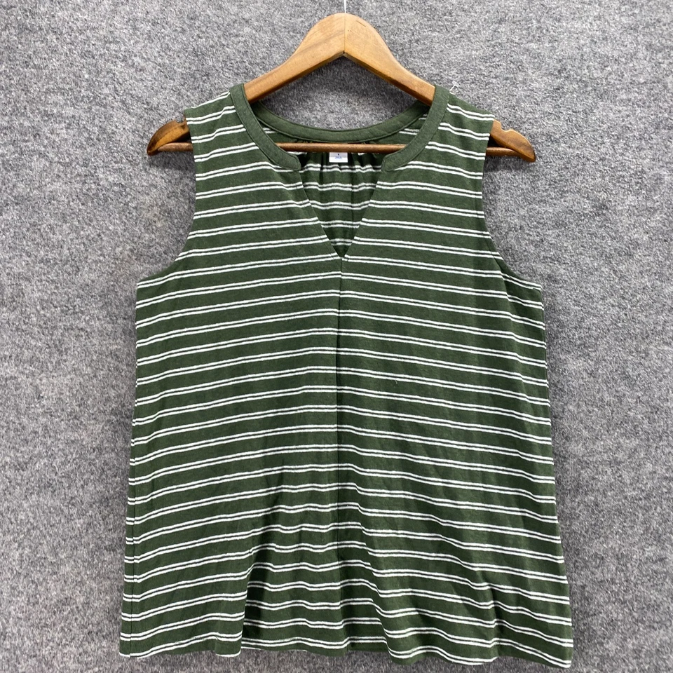 Camiseta sin mangas Old Navy para mujer S pequeña verde a rayas cuello en V sin mangas lino correa ancha Foto 3 de 4