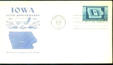 IOWA STATEHOOD CORN FLAG CAPITOL MAP GRIMSLAND CACHET 1946 FDC UNADDR