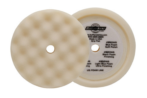 BUFF AND SHINE WHITE 8" HEAVY CUT WAFFLE FOAM HOOK IT BUFFIN