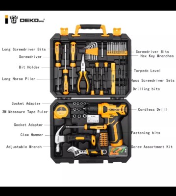 DEKO 126Pcs Hand Tool Kit DIY Household Tool Set 8V Screwdriver