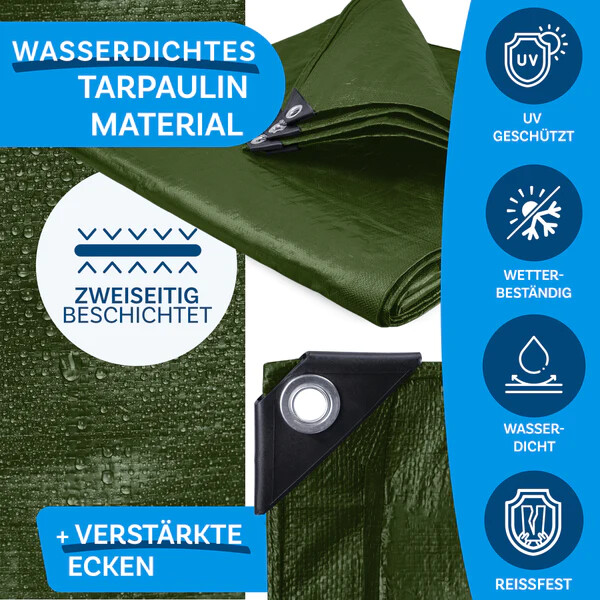 Abdeckplane Gewebeplane – Für Bau, Holz, Garten, Möbel, Boot – Mit Ösen, Wasserfest