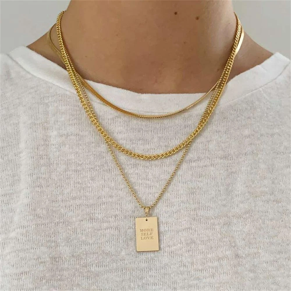 Statement Pendant Necklace Gold Color Engraved Letter Necklace
