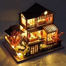 DIY Miniature Dollhouse Wooden Japanese Garden House-3D Kit Gifts With LED Light