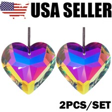 2PCS Suncatcher Heart Pendant Rainbow Crystal Window Hanging Prism Decoration