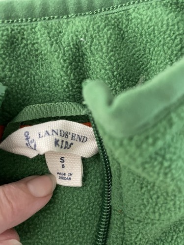 Lands End Fleece Sweatshirt Sz 8 Green Quarter Zip Pullover Kids Polartec - Picture 3 of 6