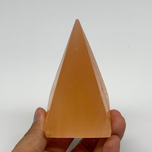 252g, 3.6"x2.2" Orange Selenite/Satin Spar Pyramid Crystal @Morocco, B24228 - Picture 2 of 11