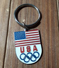 USA Olympics Keychain American Flag Stars Stripes Olympic Rings Patriotic