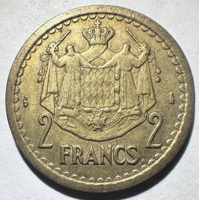 ND (1945) Monaco 2 Francs, Aluminum Bronze XF