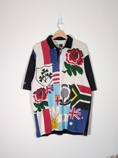 Cotton Traders Large Vintage 10 Nations Rugby Short Sleeve Patchwork Polo Shirt
