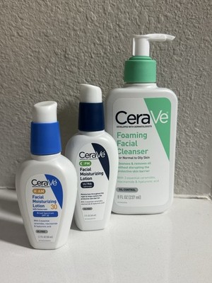 CeraVe AM SPF 30 & PM Moisturizing Lotions with Foaming Facial Cleanser Set