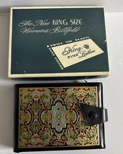 Vintage King Fine Leather Bifold Wallet In Original Box New Cloisonné Embossed