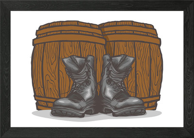 Die Stiefel alte Fässer Bier gerahmtes Wandbild Poster Leinwanddruck Bild