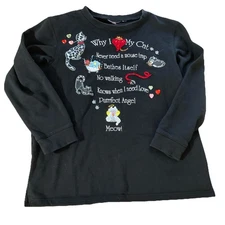 Quacker Factory Cat Sweatshirt Womens Sz M Black Why I Love My Cat Lover Top