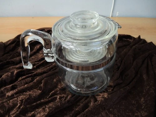 VINTAGE PYREX 6 CUP FLAME WARE STOVE TOP COFFEE POT # 7756 B - COMPLETE