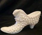 Vtg Fenton Hobnail White Milk Glass 5.5" Boot Shoe w Cat Head