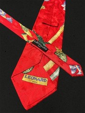 Cravatta Leonard Paris vintage seta stampa spada floreale rossa